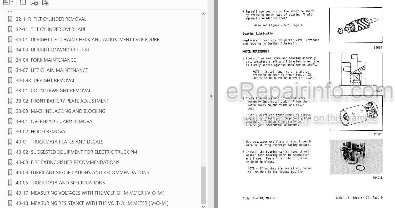 Photo 6 - Clark TM12 TM25 Service Manual And EV100 Supplement Forklift SM555