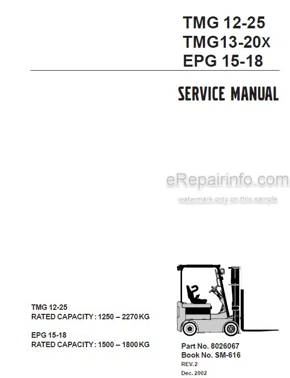 Photo 4 - Clark TMG12-25 TMG13-20X EPG15-18 Service Manual Forklift SM616