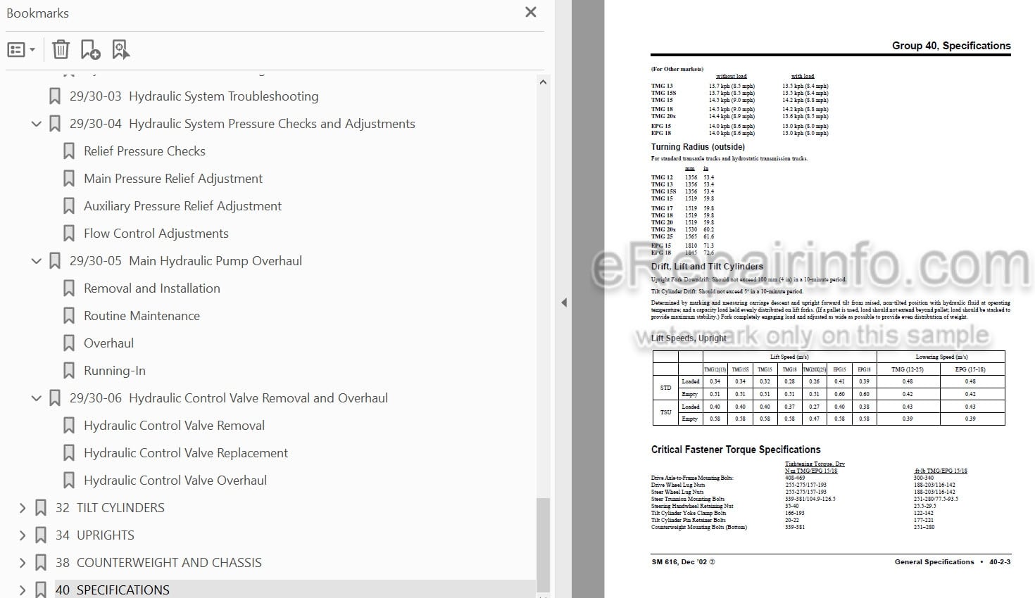 Photo 3 - Clark TMG12-25 TMG13-20X EPG15-18 Service Manual Forklift SM616