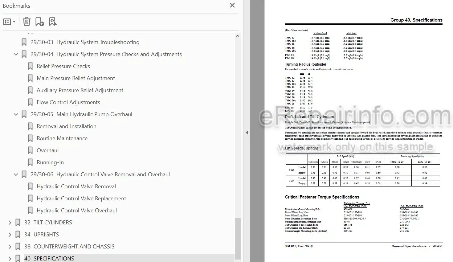 Photo 3 - Clark TMG12-25 TMG13-20X EPG15-18 Service Manual Forklift SM616