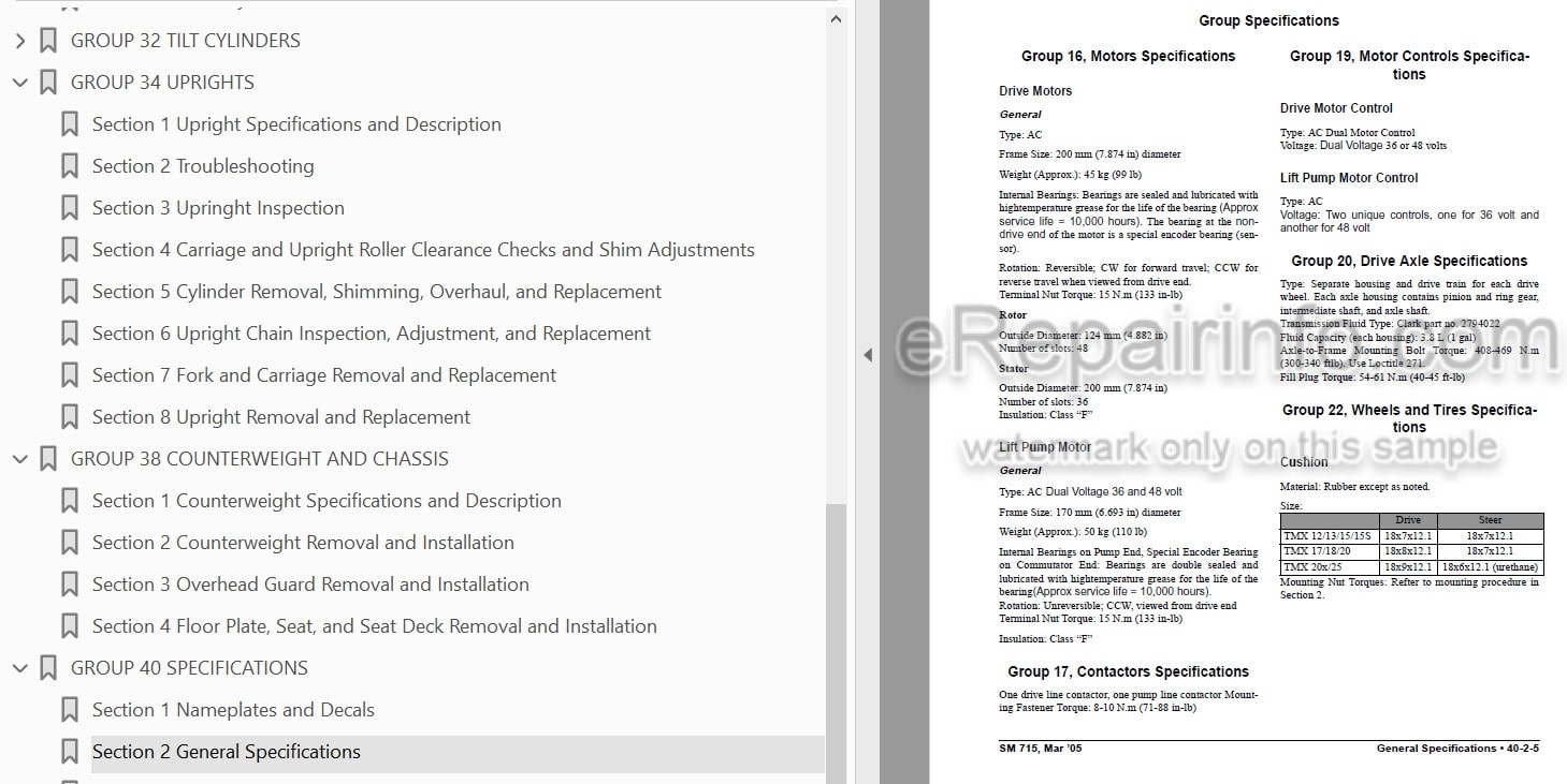 Photo 4 - Clark TMX12-25 EPX16-20S Service Manual Forklift SM715