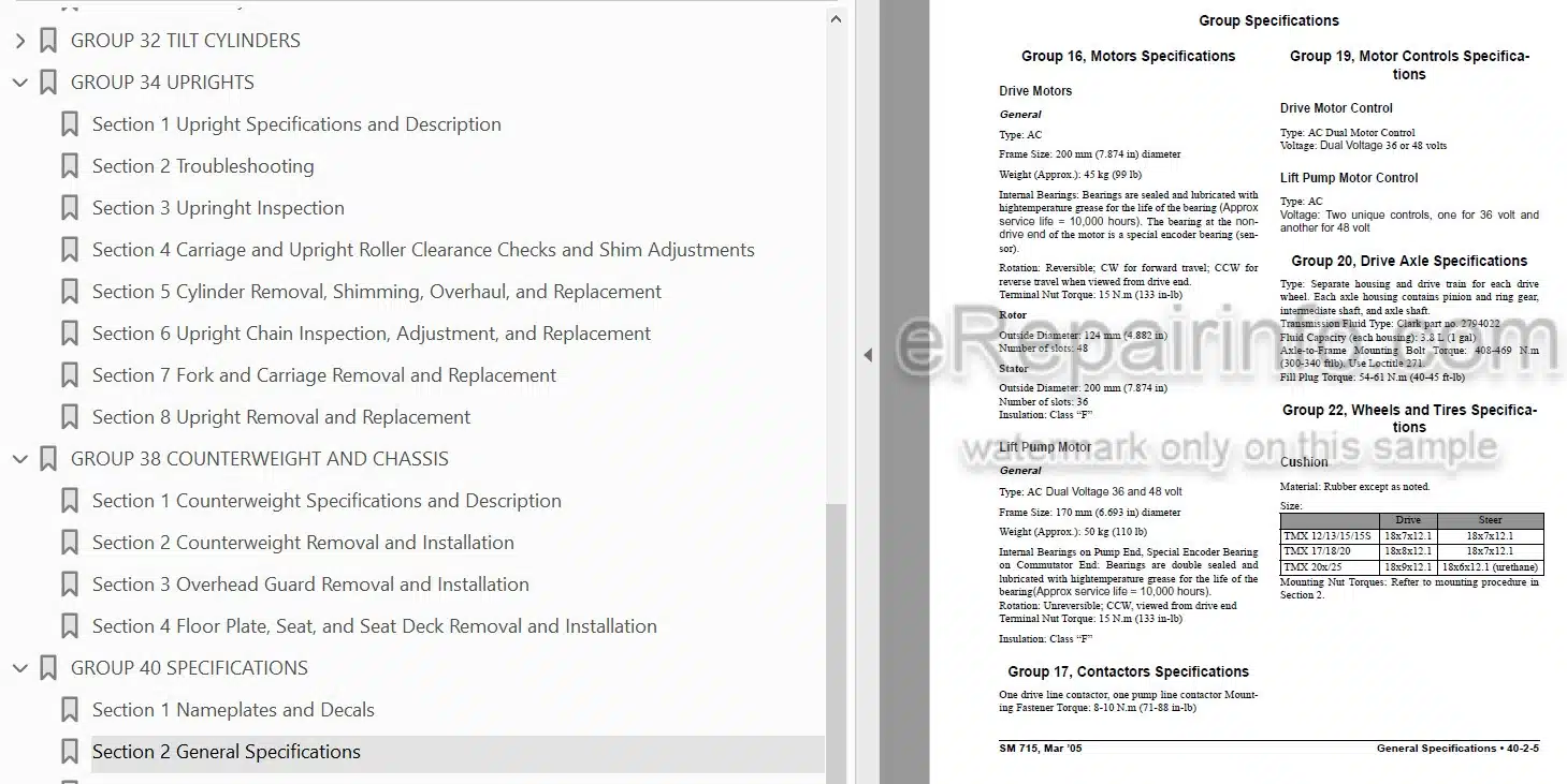 Photo 4 - Clark TMX12-25 EPX16-20S Service Manual Forklift SM715