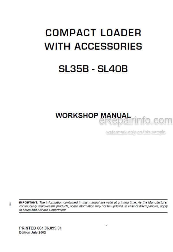 Photo 4 - Fiat Kobelco SL35B SL40B Workshop Manual Skid Steer Loader 604.06.899.01