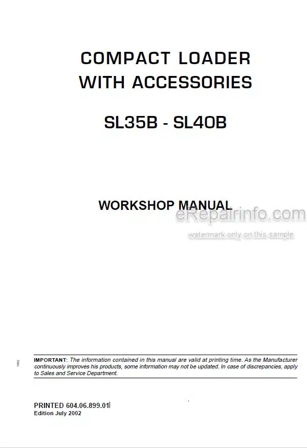 Photo 4 - Fiat Kobelco SL35B SL40B Workshop Manual Skid Steer Loader 604.06.899.01