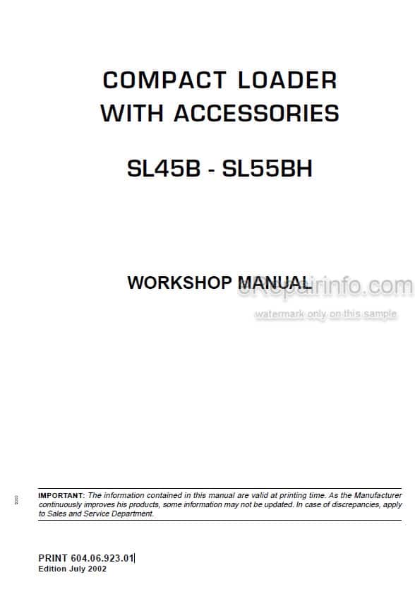Photo 4 - Fiat Kobelco SL45B SL55BH Workshop Manual Skid Steer Loader 604.06.923.01