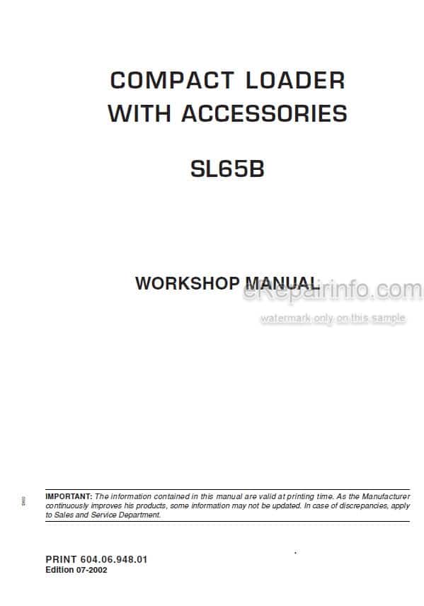 Photo 4 - Fiat Kobelco SL65B Workshop Manual Skid Steer Loader 604.06.948.01