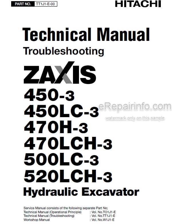 Photo 5 - Hitachi Zaxis 450-3 450LC-3 470H-3 470LCH-3 500LC-3 520LCH-3 Troubleshooting Manual Hydraulic Excavator TT1J1-E-00