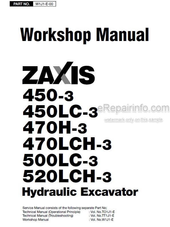 Photo 3 - Hitachi Zaxis 450-3 450LC-3 470H-3 470LCH-3 500LC-3 520LCH-3 Workshop Manual Hydraulic Excavator W1J1-E00