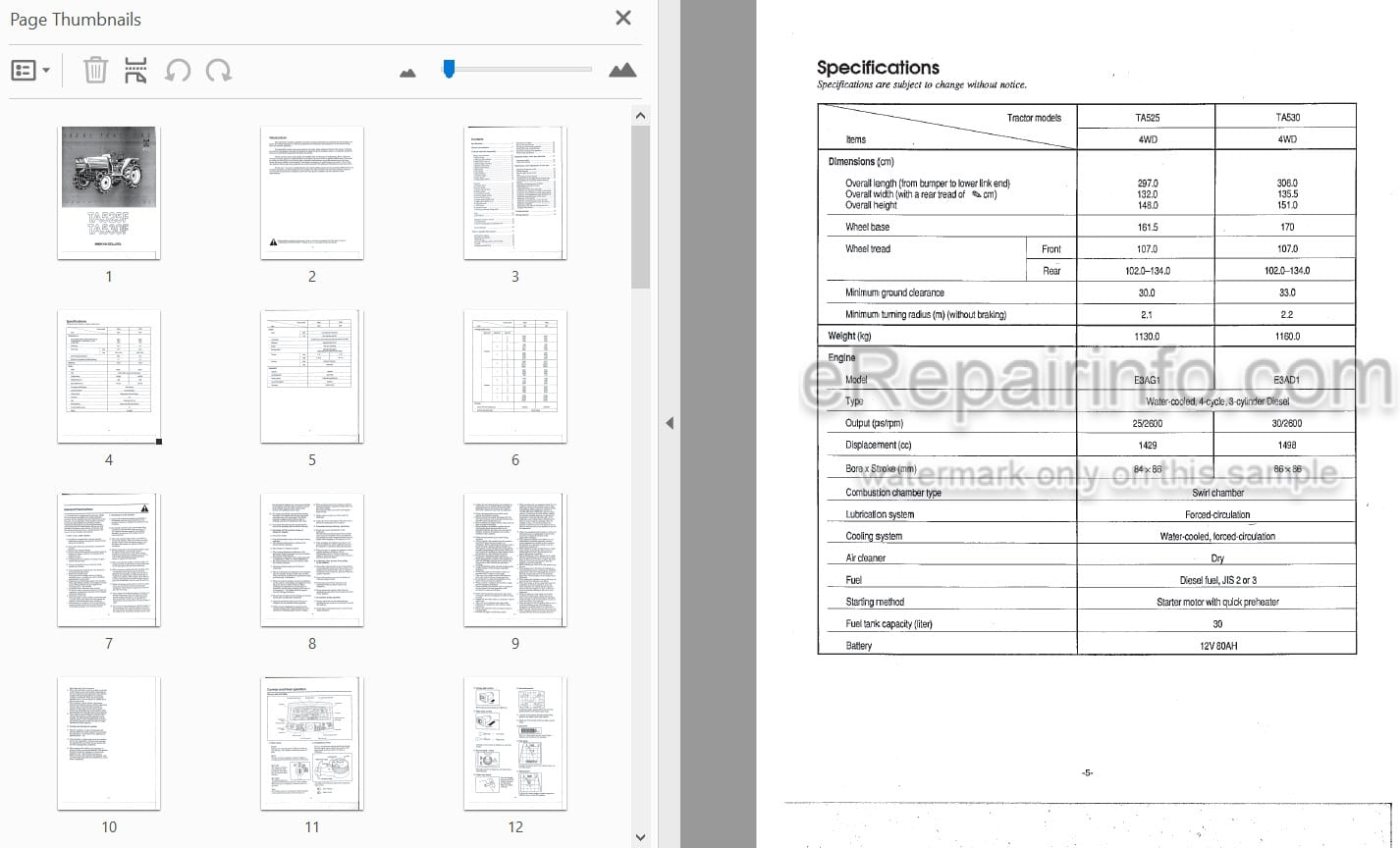Photo 3 - Iseki TA525F TA530F Operators Manual Tractor