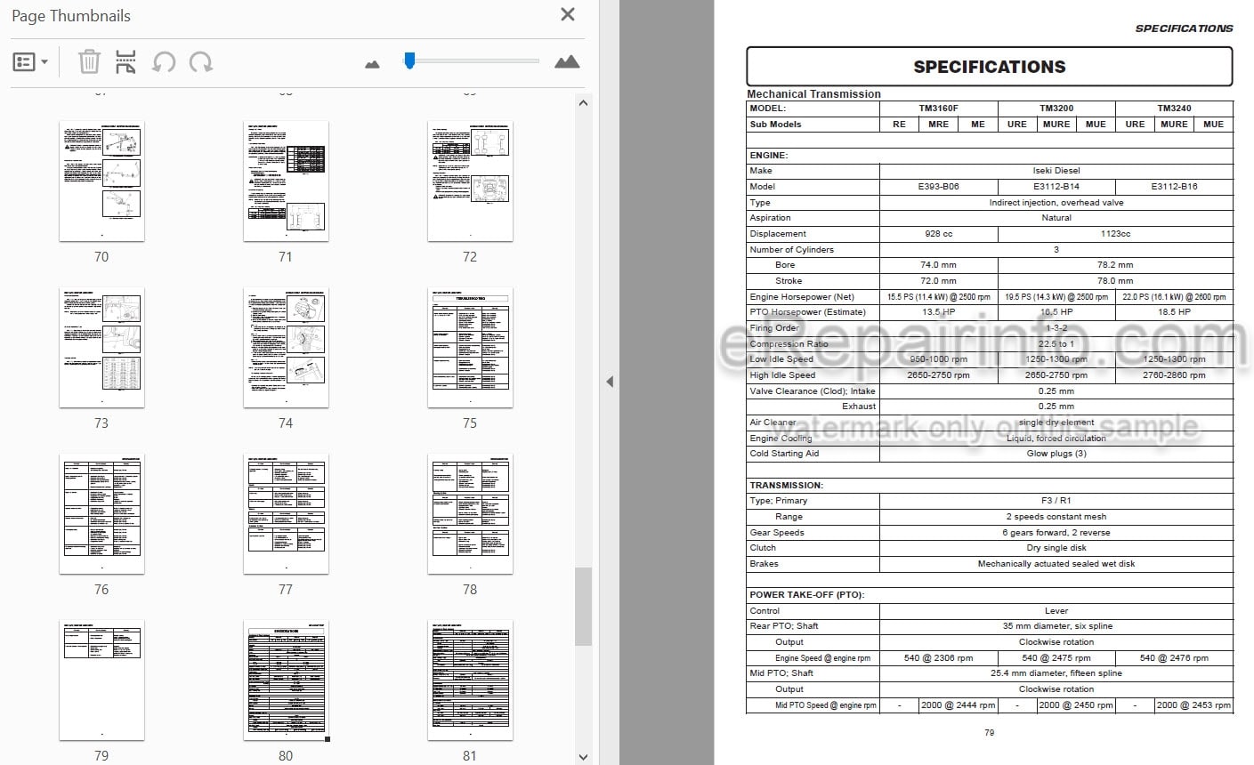 Photo 4 - Iseki TM3160 TM3200 TM3240 Operation Manual Tractor 0312-01-300
