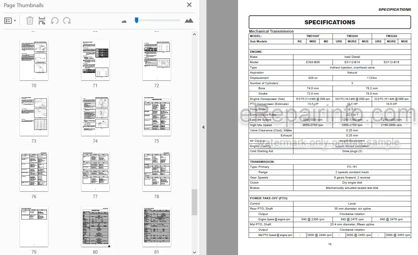Photo 4 - Iseki TM3160 TM3200 TM3240 Operation Manual Tractor 0312-01-300