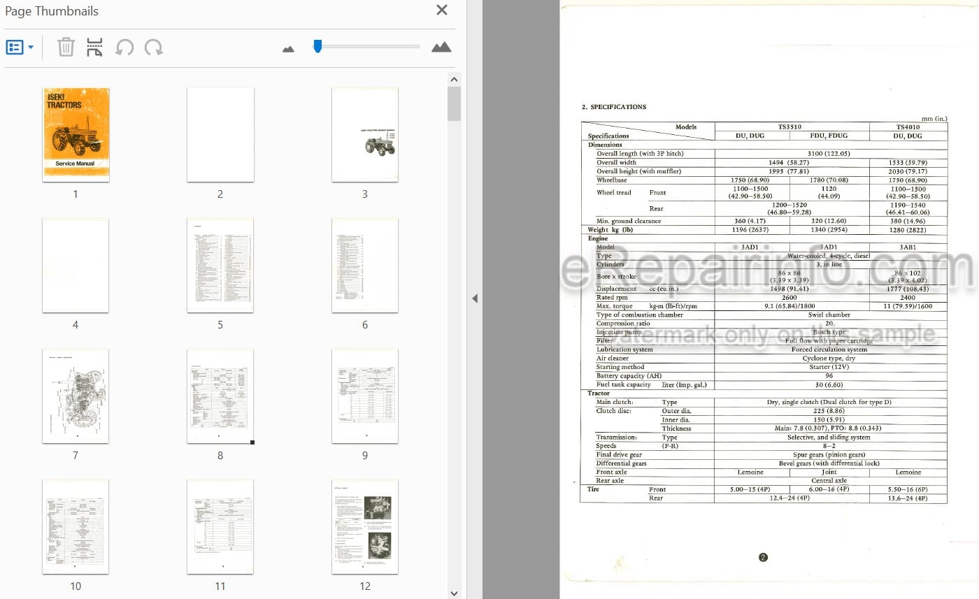Photo 3 - Iseki TS3510 TS4010 TS4510 Service Manual Tractor