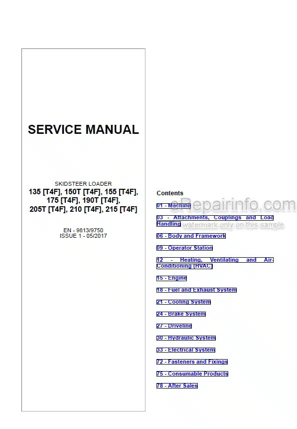 Photo 4 - JCB 135-T4F 150T-T4F 155-T4F 175-T4F 190T-T4F 205T-T4F 210-T4F 215-T4F Service Manual Skid Steer Loader 9813-9750