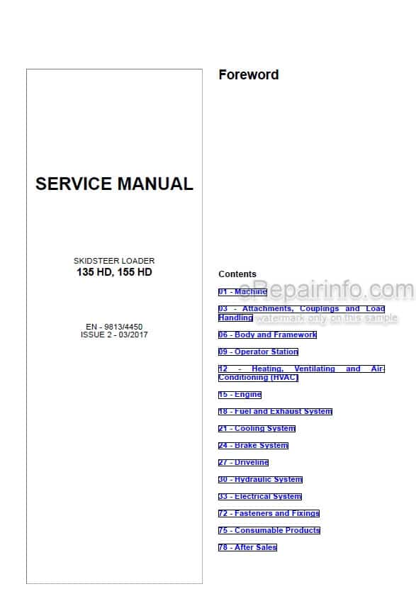Photo 4 - JCB 135HD 155HD Service Manual Skid Steer Loader 9813-4450