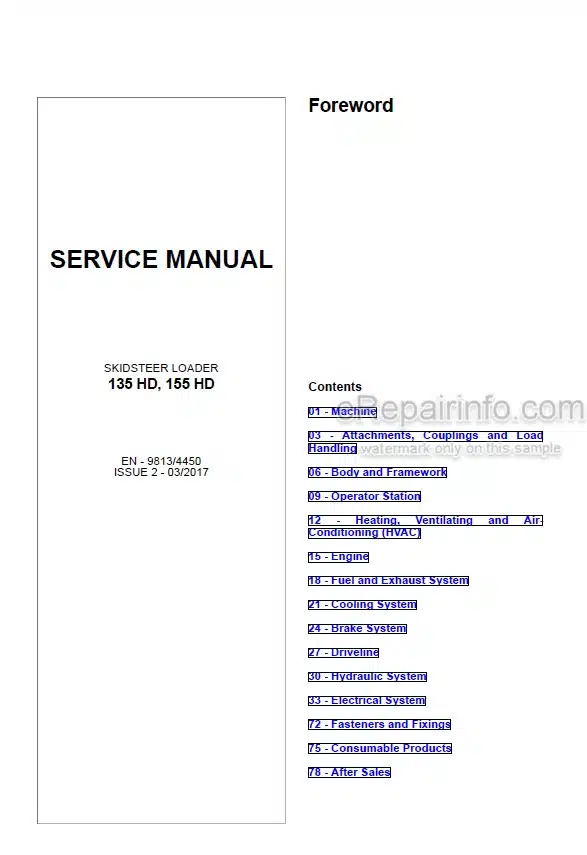 Photo 4 - JCB 135HD 155HD Service Manual Skid Steer Loader 9813-4450