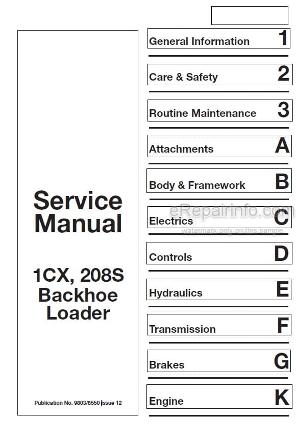 Photo 5 - JCB 1CX 208S Service Manual Backhoe Loader 9803-8550