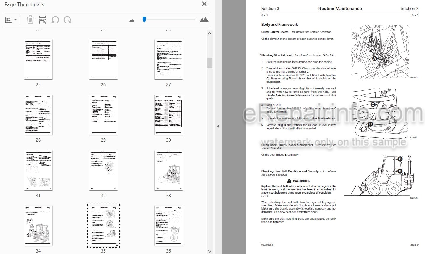 Photo 4 - JCB 1CX 208S Service Manual Backhoe Loader 9803-8550