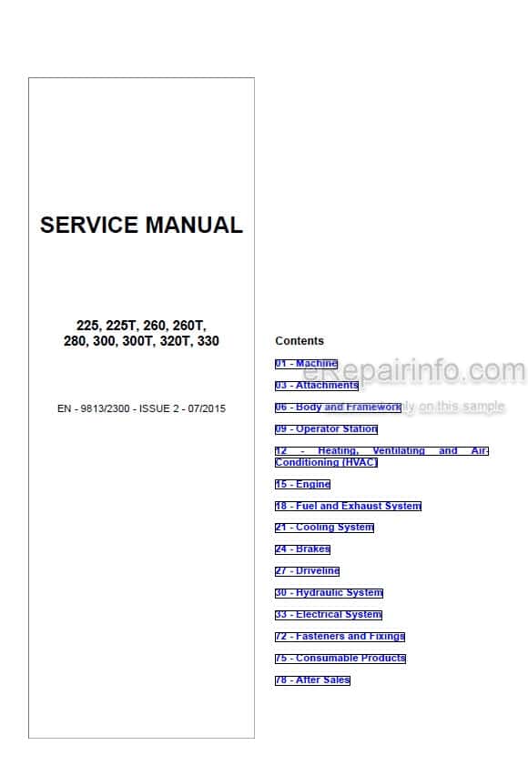 Photo 5 - JCB 225 225T 260 260 280 300 300T 320T 330 Service Manual Skid Steer Loader 9813-2300