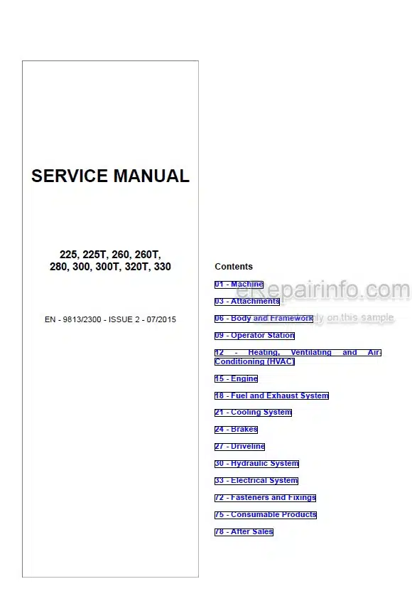 Photo 5 - JCB 225 225T 260 260 280 300 300T 320T 330 Service Manual Skid Steer Loader 9813-2300