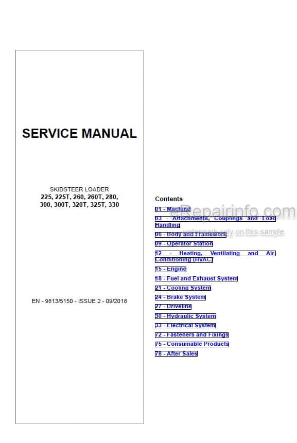Photo 5 - JCB 225 225T 260 260T 280 300 300T 320T 330 Service Manual Skid Steer Loader 9813-5150