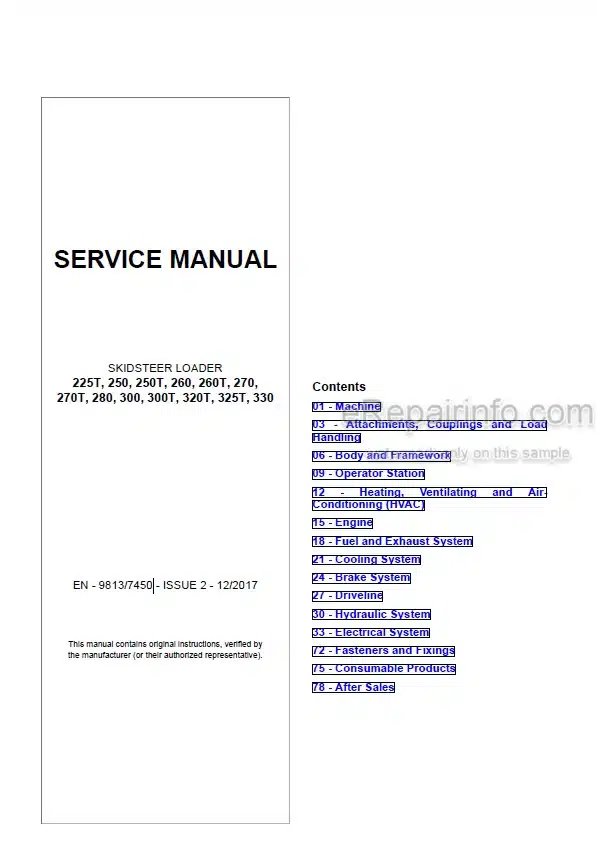 Photo 5 - JCB 325T 225T 250T 260 260T 280 330 250 270 300T 320T Service Manual Skid Steer Loader 9813-7450