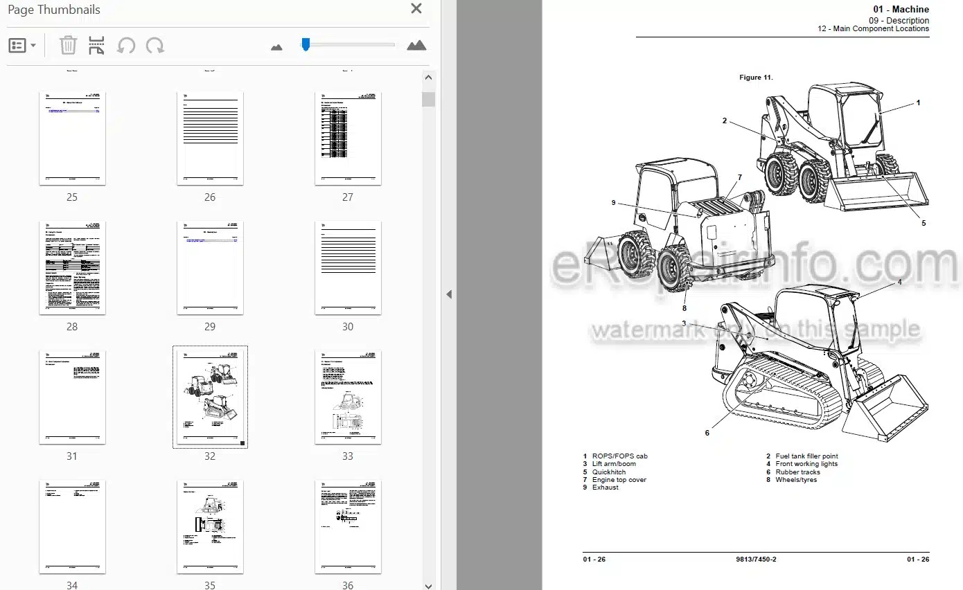 Photo 4 - JCB 325T 225T 250T 260 260T 280 330 250 270 300T 320T Service Manual Skid Steer Loader 9813-7450