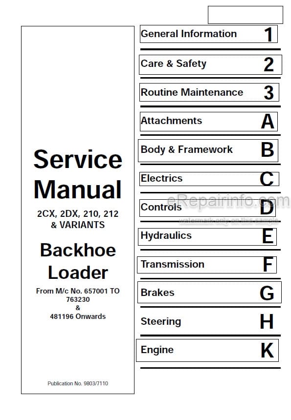 Photo 4 - JCB 2CX 2DX 210 212 Service Manual Backhoe Loader 9803-7110