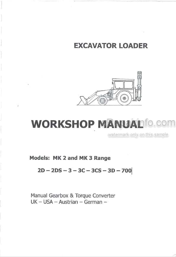Photo 5 - JCB 2D 2DS 3 3C 3CS 3D 700 Service Manual Excavator Loader 9803-1200