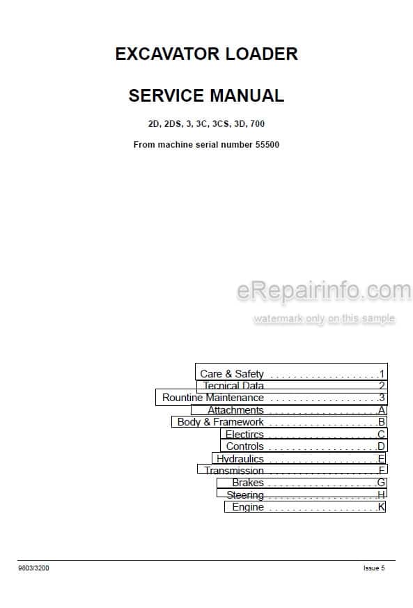 Photo 6 - JCB 2D 2DS 3 3C 3CS 3D 700 Service Manual Excavator Loader 9803-3200