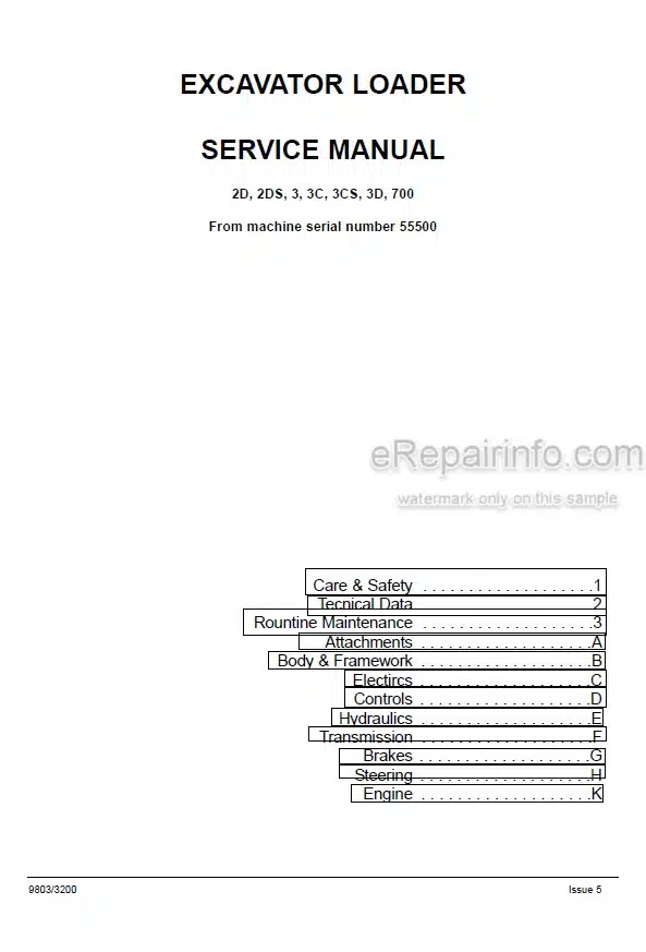 Photo 6 - JCB 2D 2DS 3 3C 3CS 3D 700 Service Manual Excavator Loader 9803-3200
