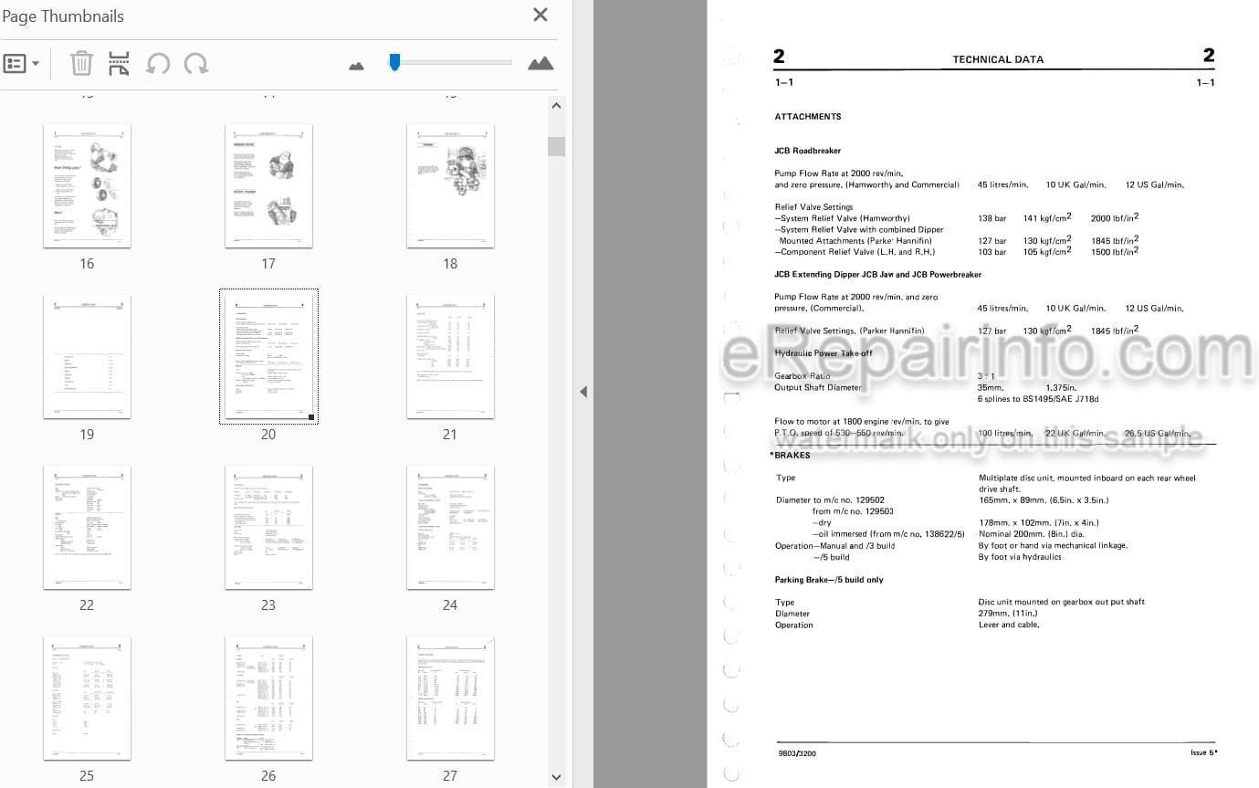 Photo 5 - JCB 2D 2DS 3 3C 3CS 3D 700 Service Manual Excavator Loader 9803-3200