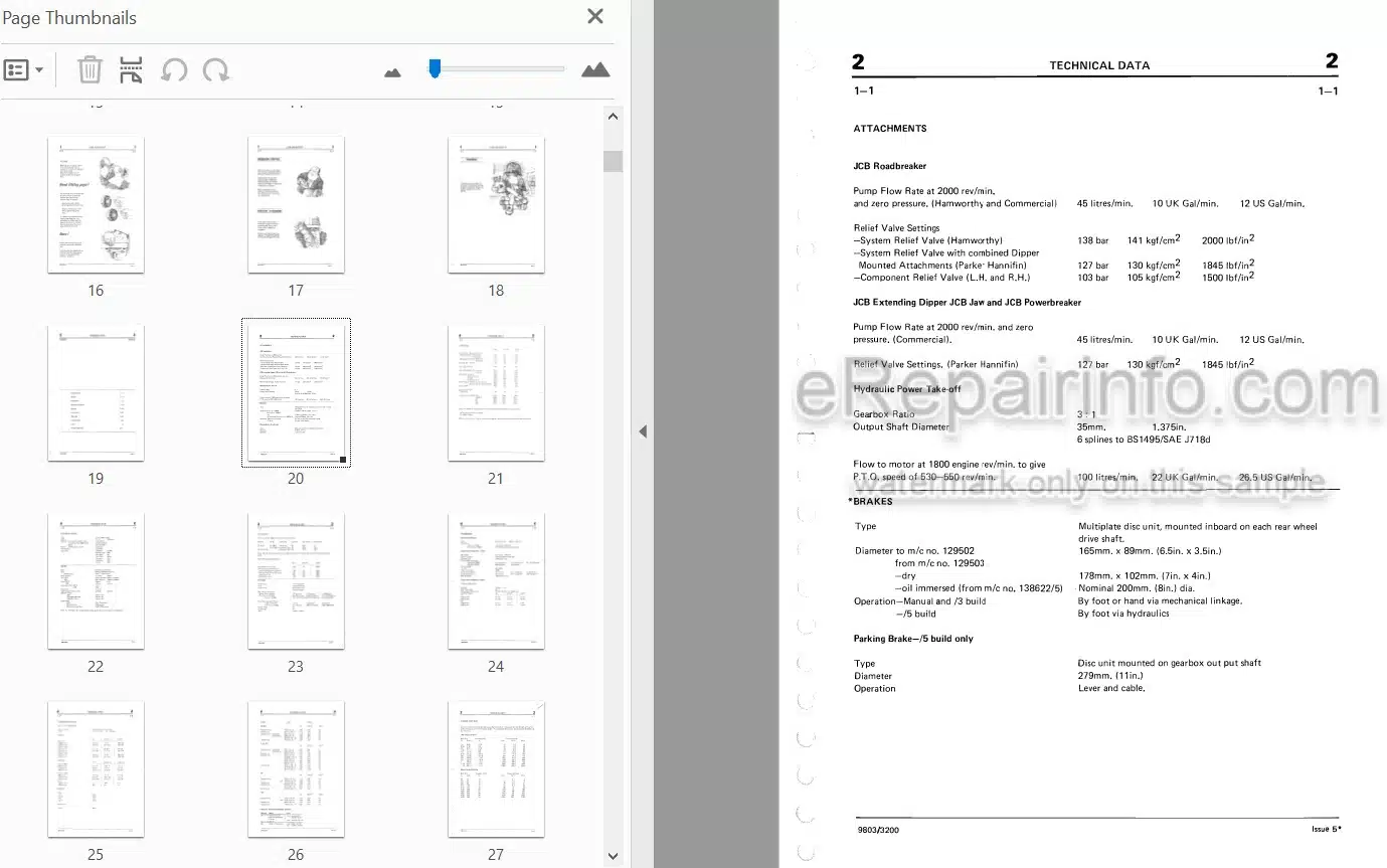 Photo 5 - JCB 2D 2DS 3 3C 3CS 3D 700 Service Manual Excavator Loader 9803-3200