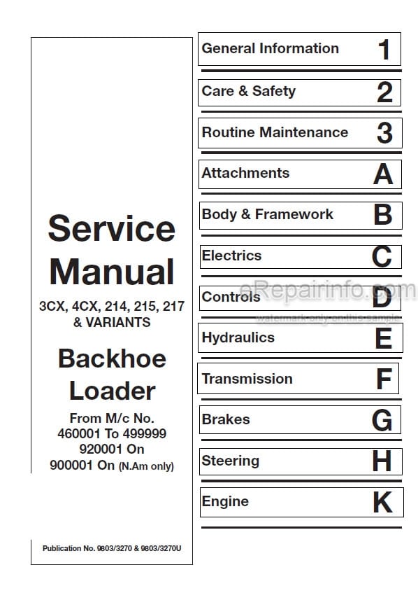 Photo 4 - JCB 3CX 4CX 214 215 217 Service Manual Backhoe Loader 9803-3270