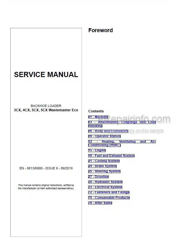 Photo 5 - JCB 3CX 4CX 5CX 5CX Wastemaster ECO Service Manual Backhoe Loader 9813-6900