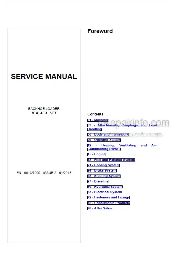 Photo 4 - JCB 3CX 4CX 5CX Service Manual Backhoe Loader 9813-7000