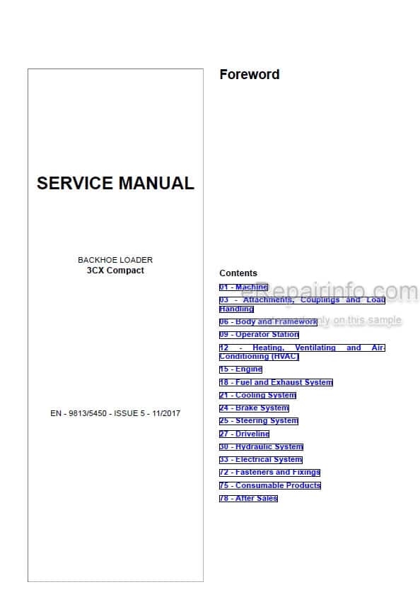 Photo 5 - JCB 3CX Compact Service Manual Backhoe Loader 9813-5450