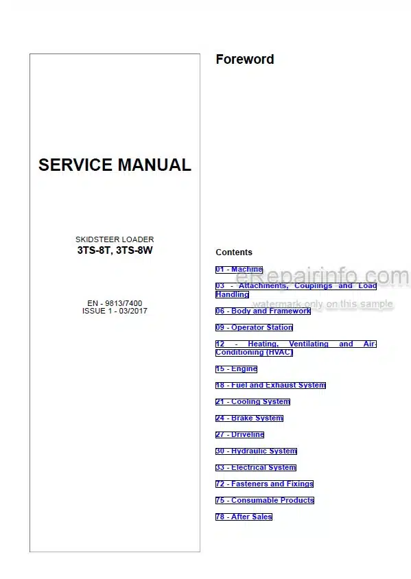 Photo 4 - JCB 3TS-8T 3TS-8W Service Manual Skid Steer Loader 9813-7400