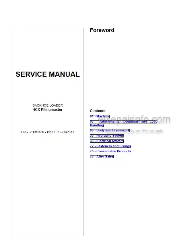 Photo 5 - JCB 4CX Pilingmaster Service Manual Backhoe Loader 9813-8100