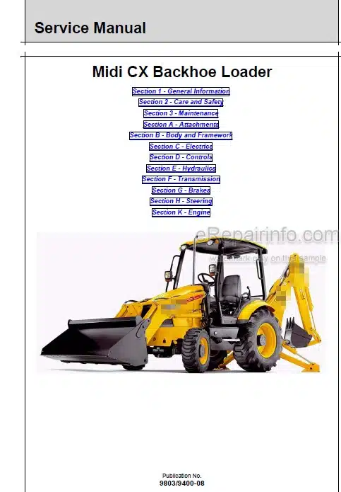 Photo 5 - JCB Midi CX Service Manual Backhoe Loader 9803-9400