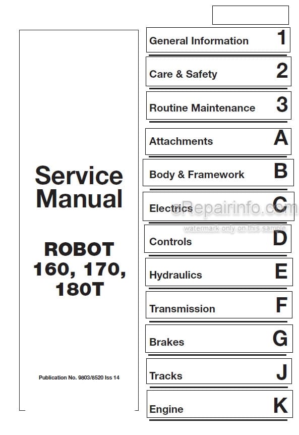 Photo 5 - JCB Robot 160 170 180T Service Manual Skid Steer Loader 9803-8520