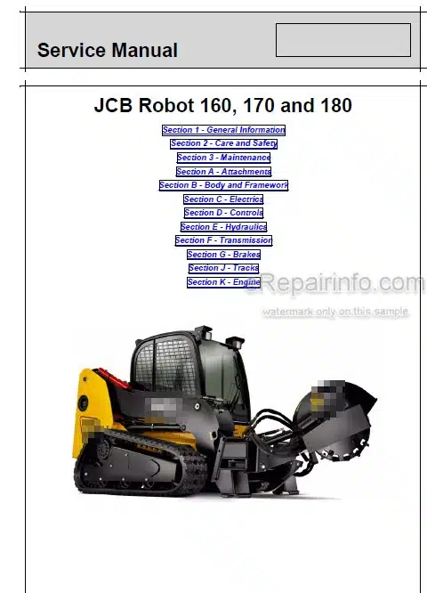 Photo 5 - JCB Robot 160 160HF 170 170HF 180 180HF 180T 180THF Service Manual Skid Steer Loader 9803-9450