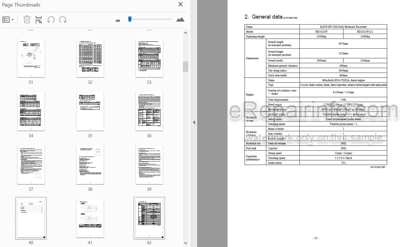 Photo 4 - Kato HD1023III HD1023III-LC Super Exceed Service Manual Fully Hydraulic Excavator 306351