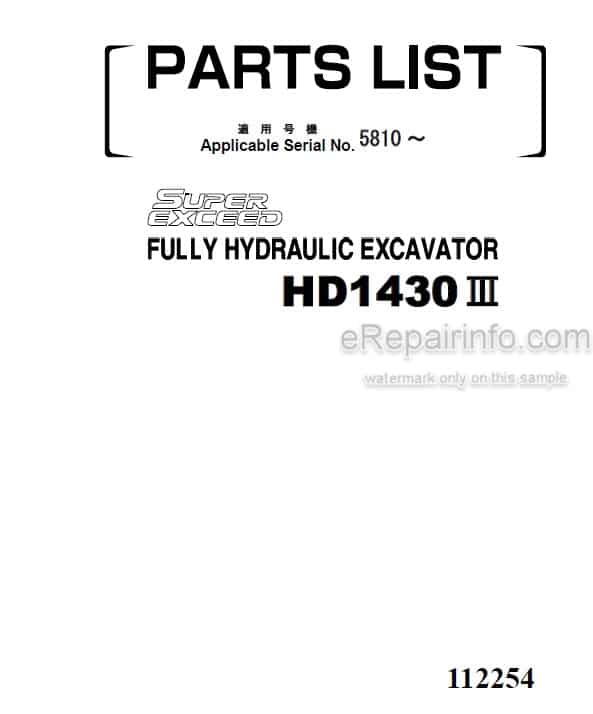 Photo 4 - Kato HD1430III Super Exceed Parts List Fully Hydraulic Excavator 112254