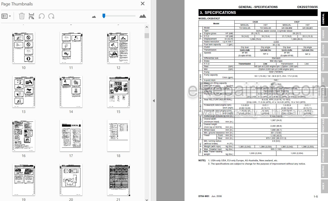 Photo 3 - Kioti Daedong CK25 CH27 CK30 CK35 CK25H CH27D CK30H CK35H Workshop Manual Tractor D704-W01