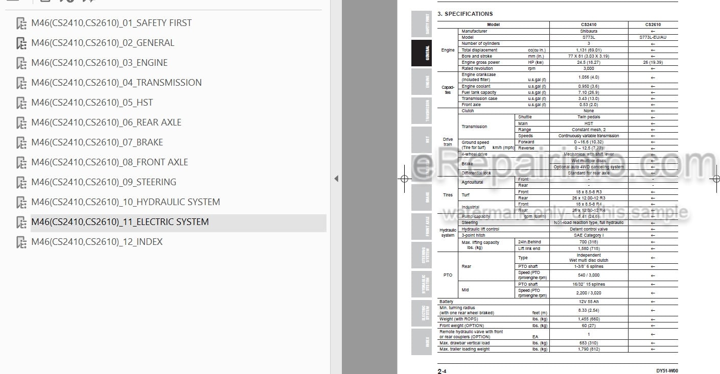 Photo 3 - Kioti Daedong CS2410 CS2610 Workshop Manual Tractor DY51-W00
