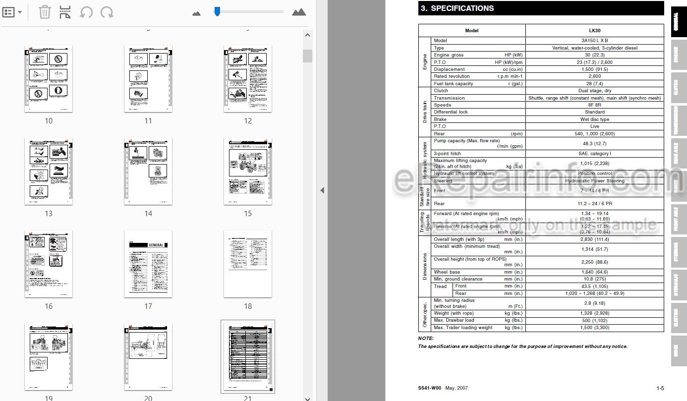 Photo 3 - Kioti Daedong LK30 Workshop Manual Tractor SS41-W00