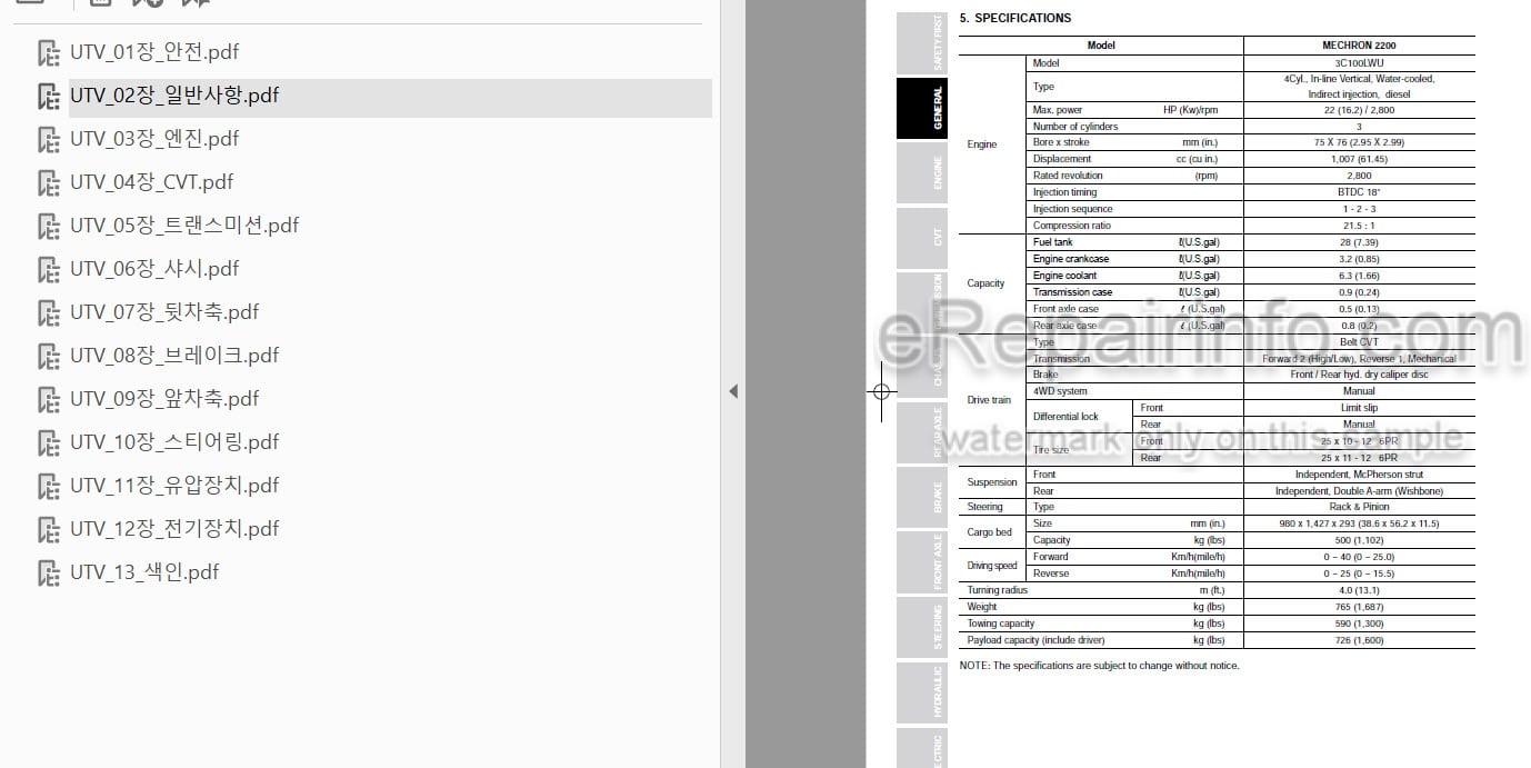 Photo 5 - Kioti Daedong Mechron 2200 Workshop Manual Utility Vehicle SUUV-W00