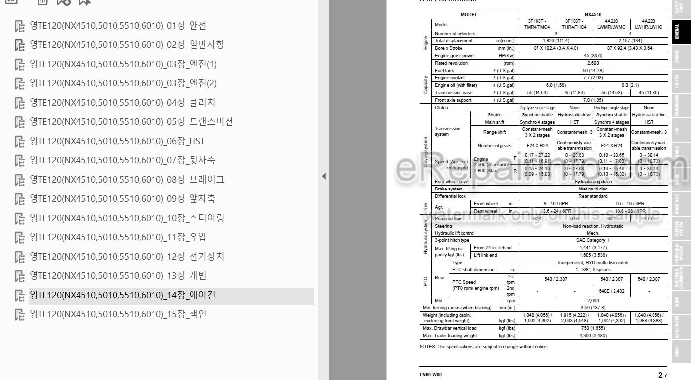 Photo 4 - Kioti Daedong NX4510 NX5010 NX5510 NX6010 Workshop Manual Tractor DN60-W00