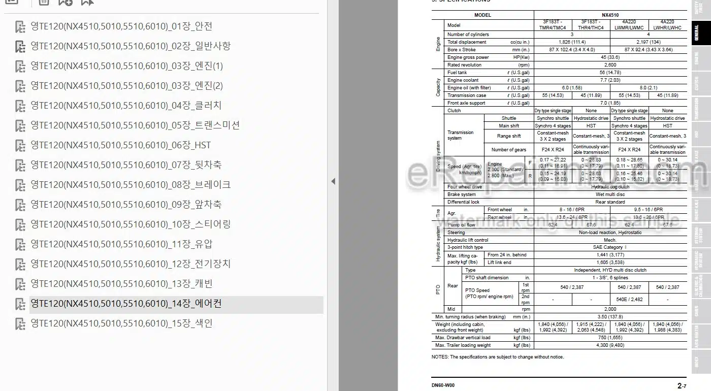 Photo 4 - Kioti Daedong NX4510 NX5010 NX5510 NX6010 Workshop Manual Tractor DN60-W00