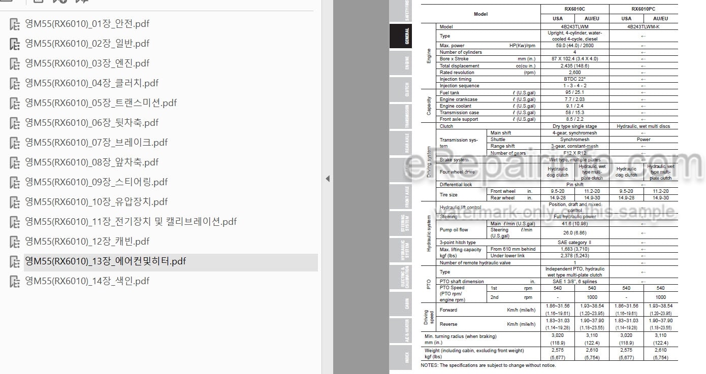 Photo 4 - Kioti Daedong RX6010C RX6010PC Workshop Manual Tractor DH80-W00